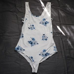 White and Blue Floral Bodysuit